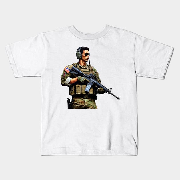 Tactical Man Kids T-Shirt by Rawlifegraphic